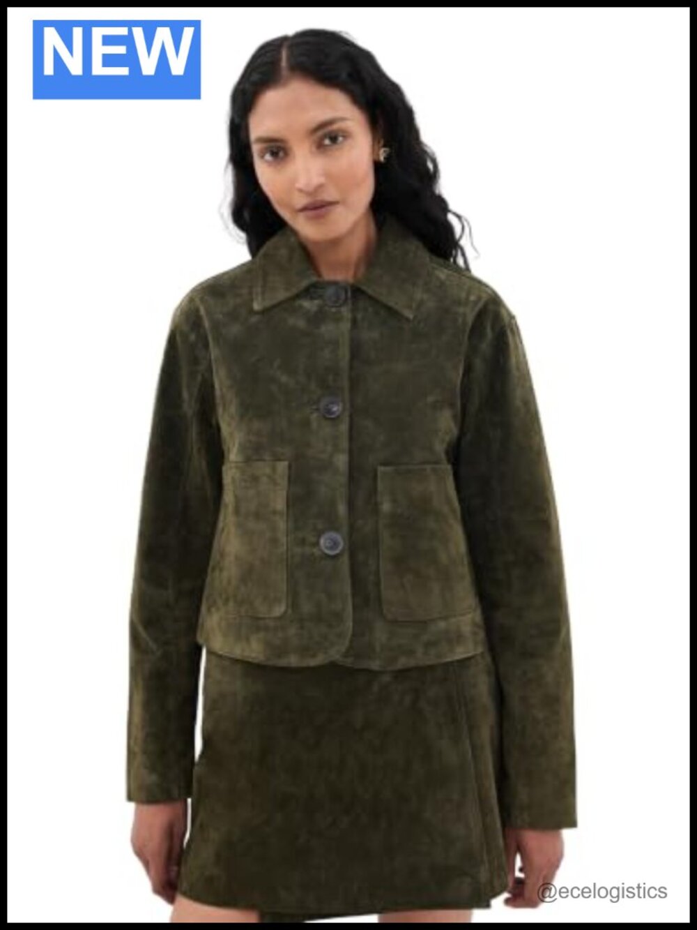 Mid-Weight Suede Jacket - Collared Neck, Button Placket
